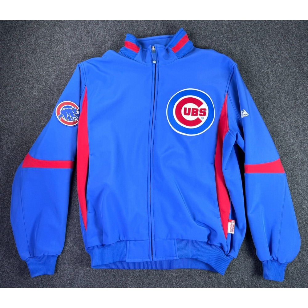 Majestic Chicago Cubs Jacket Mens Large Blue Authentic Therma Base MLB Full Zip